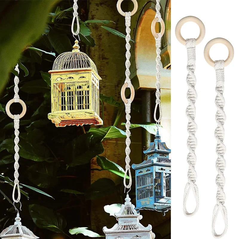 Macrame Plant Hanger Extender Connectable Rope Long Plant Hanging Basket Extension Handmade Wooden Ring Hanging Plant Pot Holders for Wall Plant Indoor Outdoor Home Decor