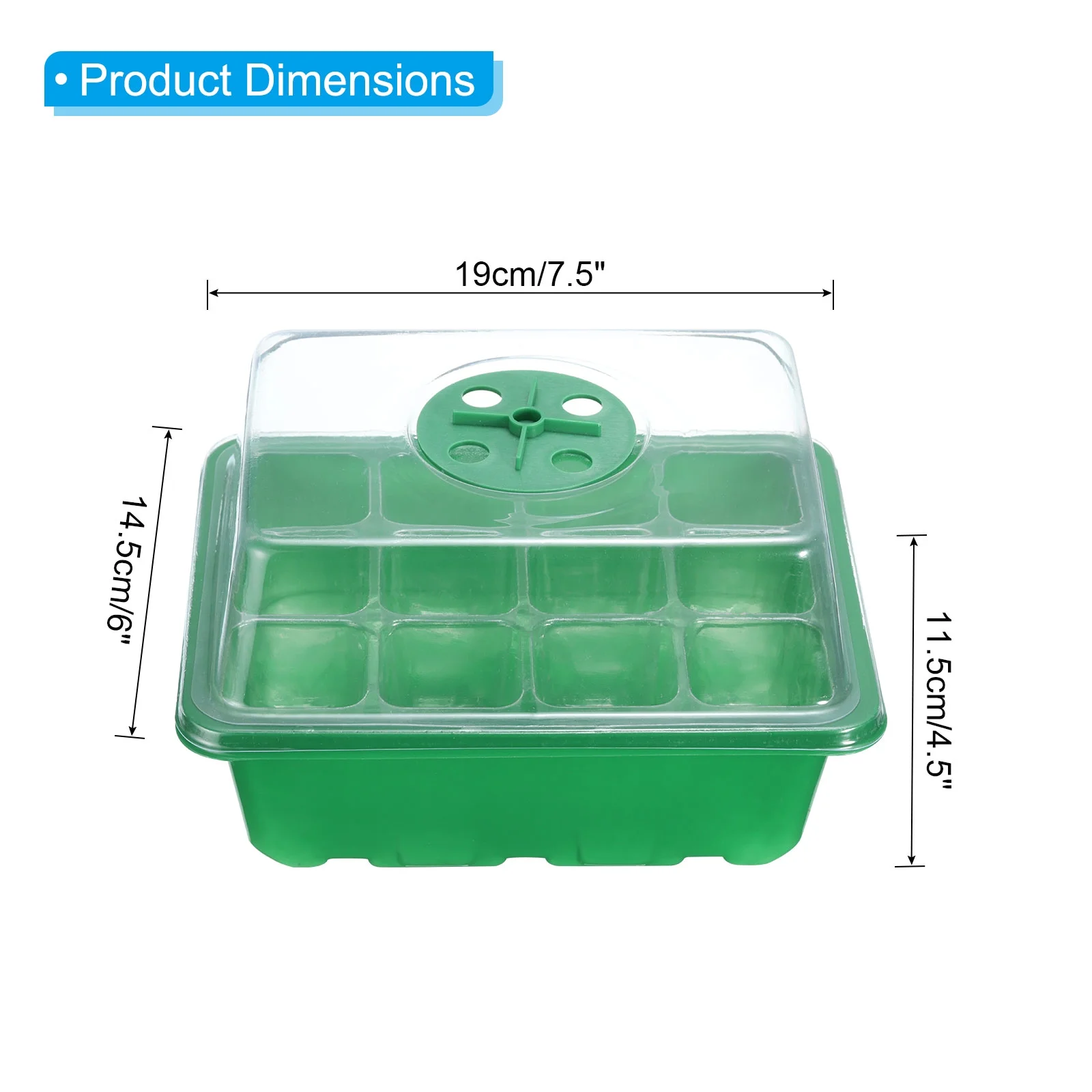 Uxcell 12 Cell Seeding Tray Kit, with Adjustable Humidity Domes and Base for Greenhouse Planting, Green 5 Pack