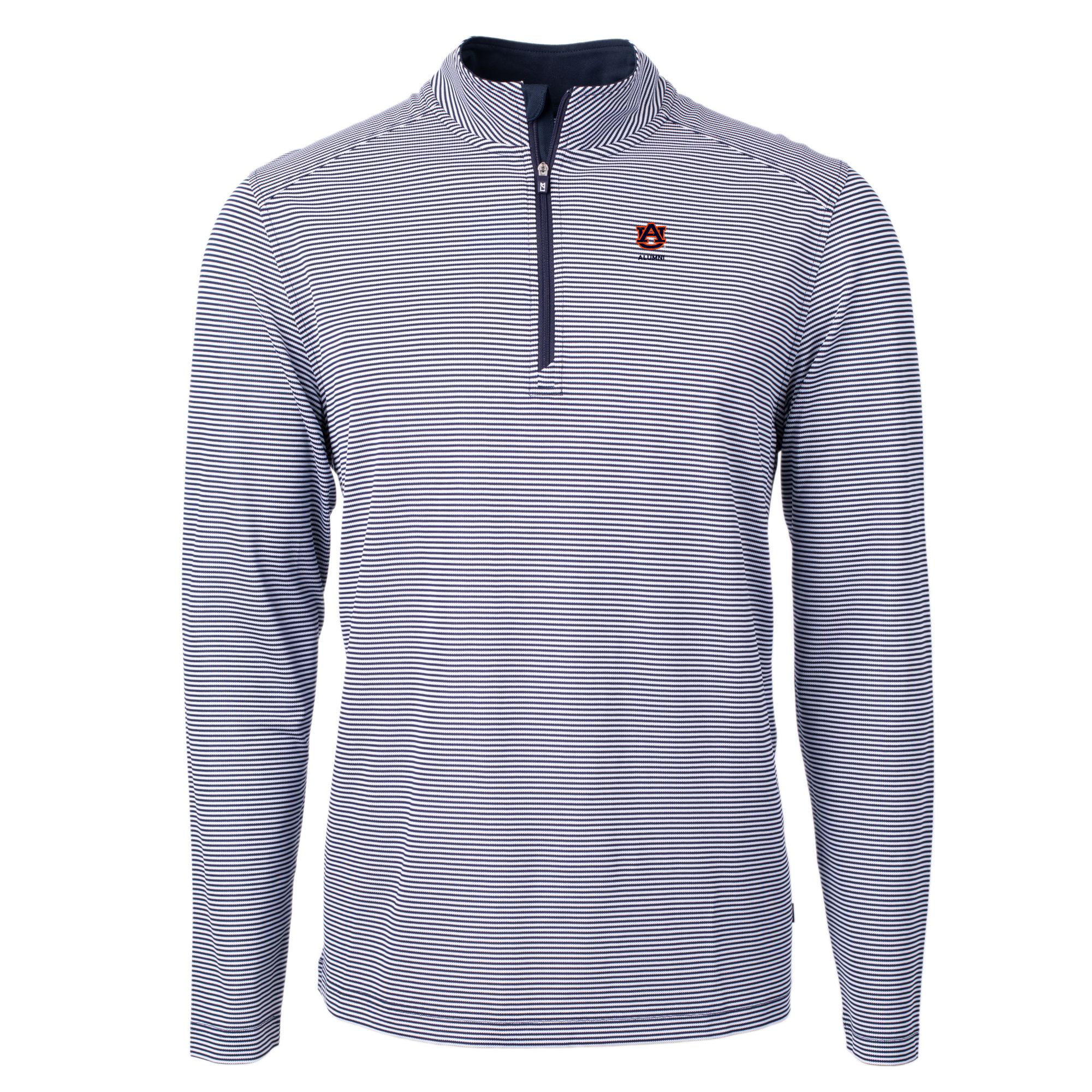 Men's Cutter & Buck  Navy Auburn Tigers Alumni Logo DryTec Virtue Eco Pique Micro Stripe Recycled Quarter-Zip Pullover
