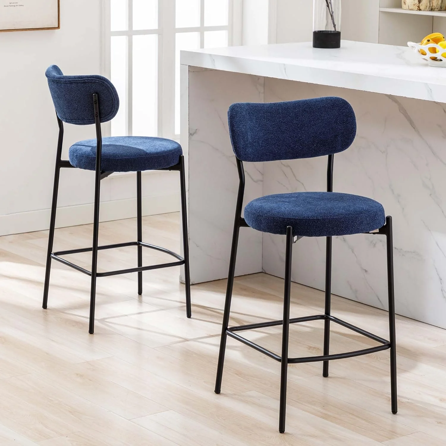 HBROLJF Counter Height  Stools for Kitchen Island Barstools with Back  Dining Chairs with Black Mental Legs Upholstered Boucle Chair  Chairs  Room Bistro Pub Blue