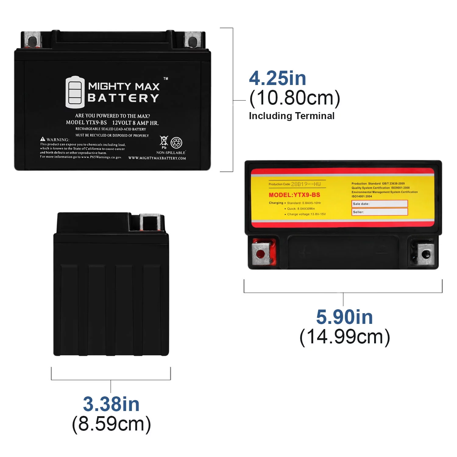 YTX9-BS 12V 8AH Replacement Battery compatible with Snowmobile Mowers PWC Watercraft - 6 Pack