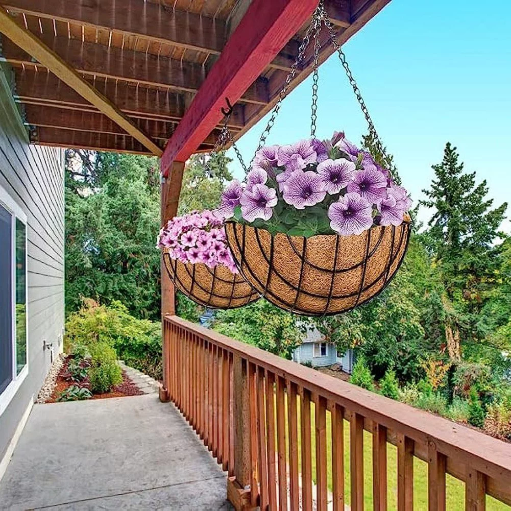 Metal Hanging Baskets with Coco Coir Liner Hanger Holder Plant Flower Pot