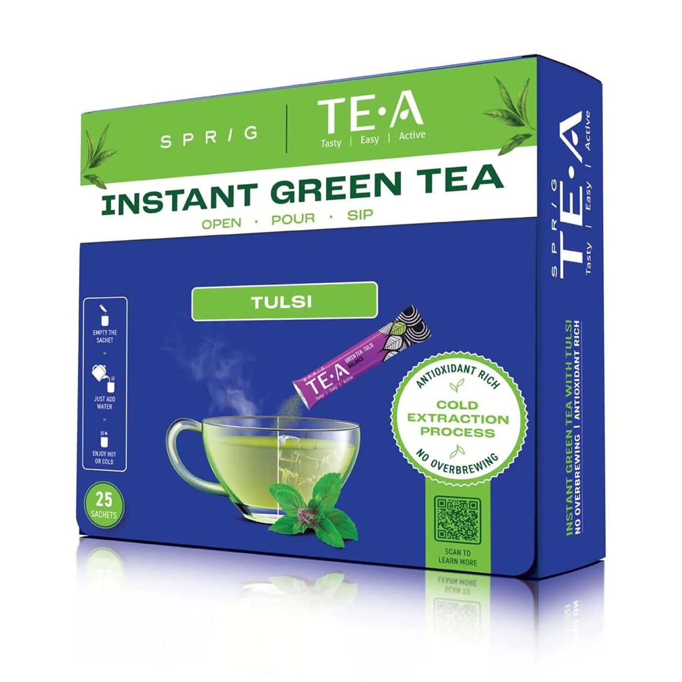 Sprig Green Tea With Tulsi |Fresh Tulsi| Fully Soluble Green Tea |Low Bitterness | Antioxidant Rich |Boost Immunity| Reduce Stress And Anxiety |No Additives |25