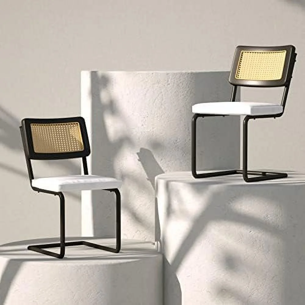 xrboomlife Patio Dining Chair  with Waterproof Design Fabric for Outdoor Mid-Century Modern Chairs with Metal Chrome Legs  Armless Mesh Back Cane Chairs  Home Dining Accent Chairs  Griege