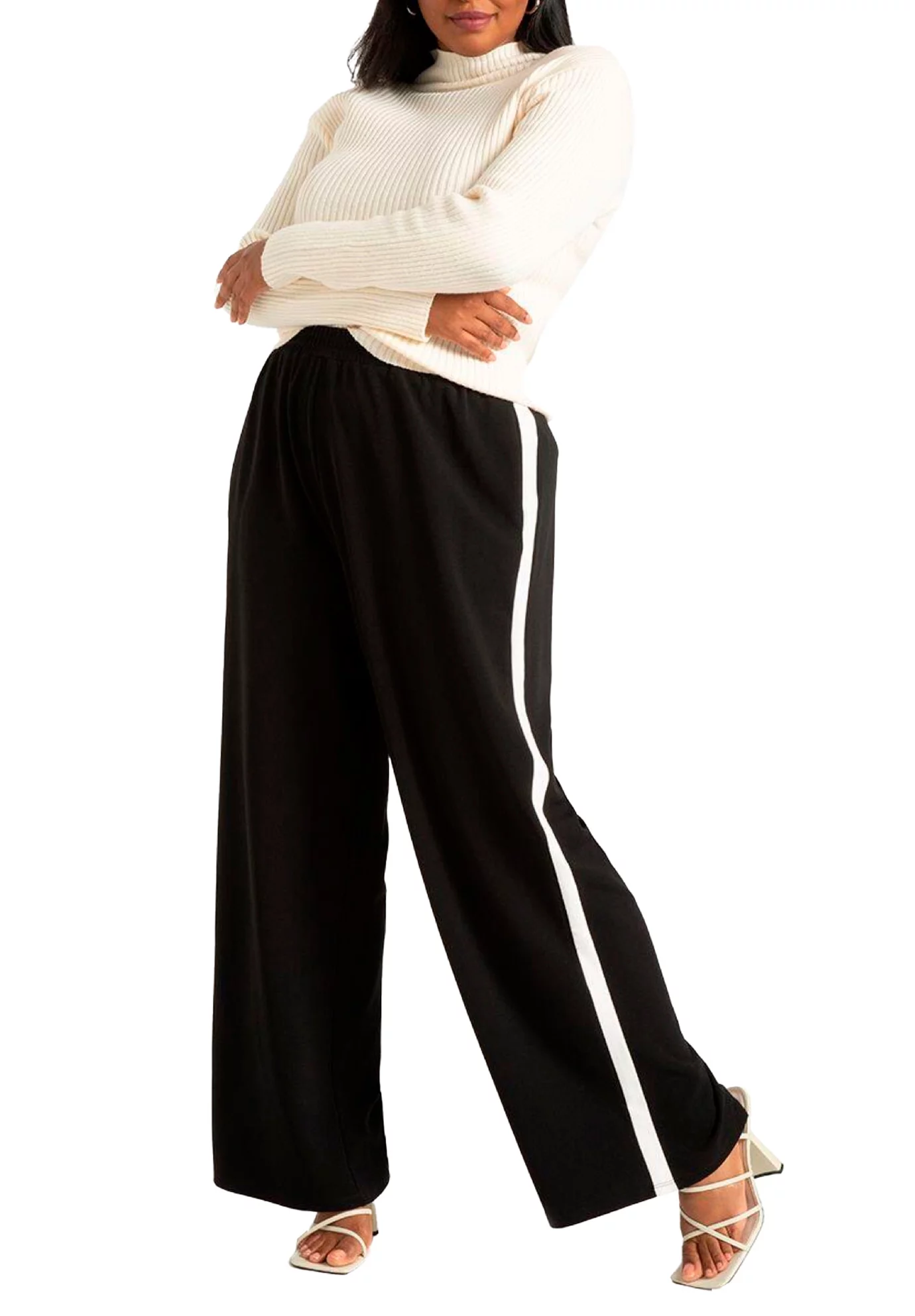 ELOQUII Women's Plus Size Wide Leg Pant With Side Stripe - 18/20, Totally Black