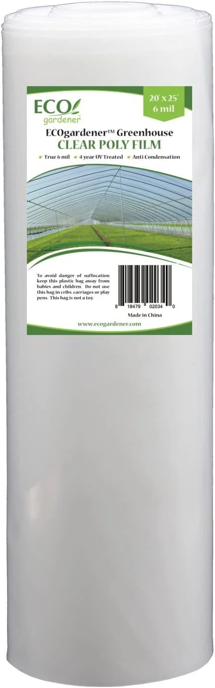 Greenhouse Clear Plastic Film – 25’ x 20’ 6mil, 4 Year UV Treated, Anti Condensation Heavy Duty Polyethylene