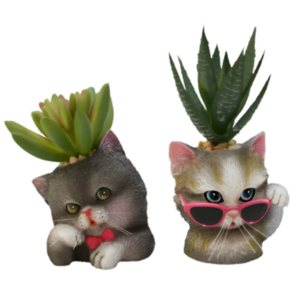 The Bradford Exchange Humbugs And Spike Purr-fect Planters Sculpture Collection Issue #4 Purr fectly AdorableThe Cat tastic Succulent Hand Painted & Realistic Sculpture by Kayomi Harai 4.25-inches
