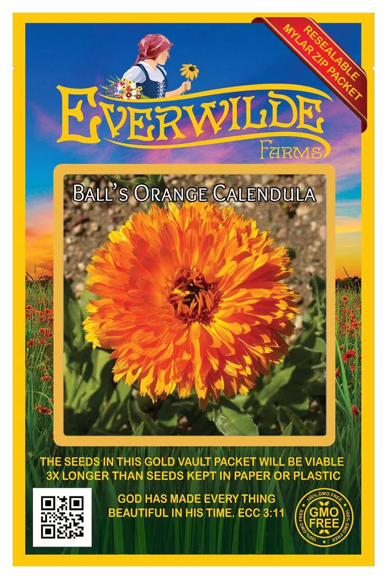 Everwilde Farms - 500 Balls Orange Calendula Garden Flower Seeds - Gold Vault Jumbo Bulk Seed Packet