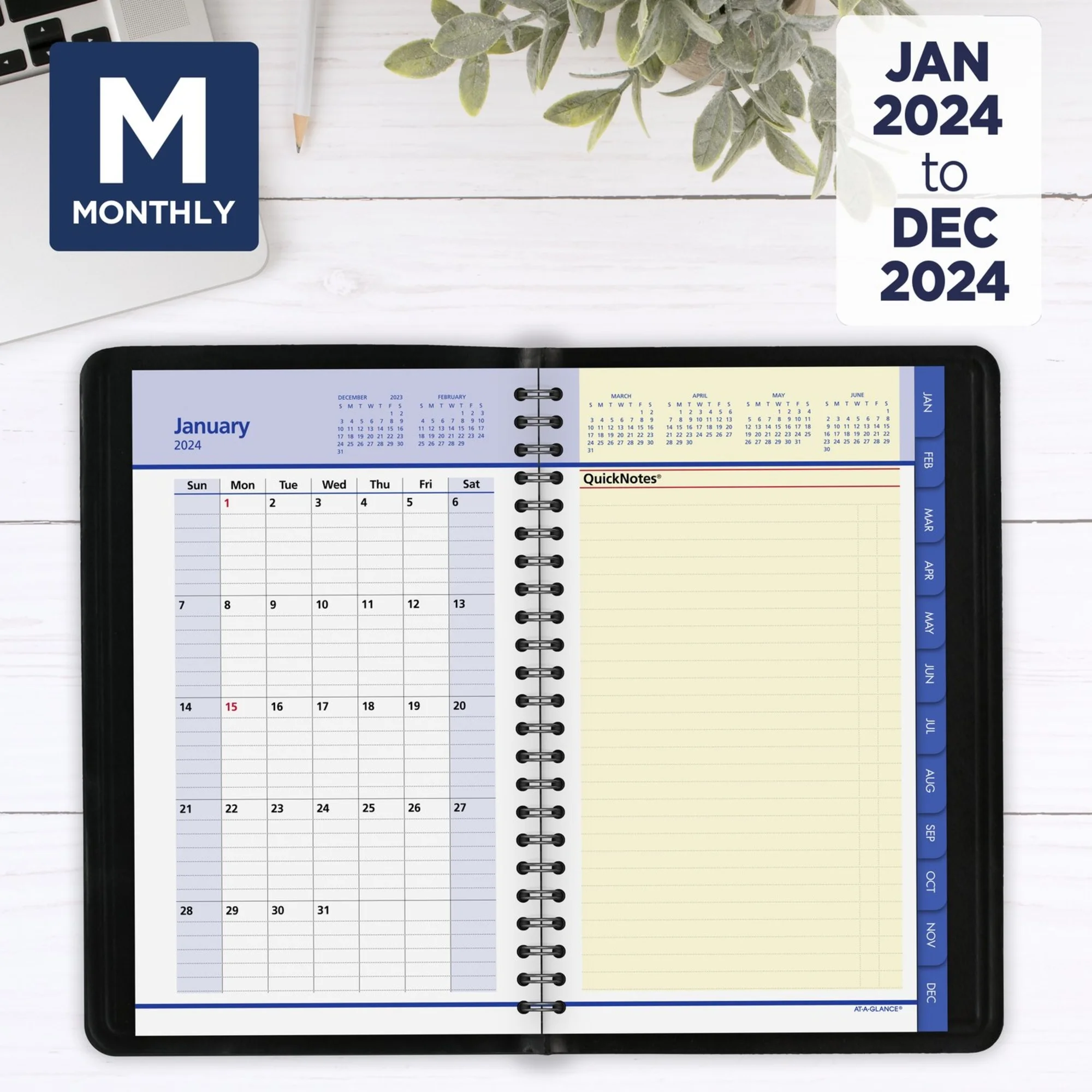 AT-A-GLANCE QuickNotes 2024 Weekly Monthly Appointment Book Planner Black Small