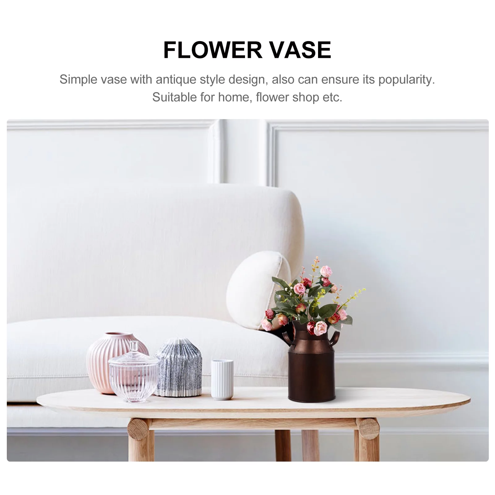 Gongxipen Antique Iron Flower Pot Rural Style Fake Flowers Storage Bucket with Handles