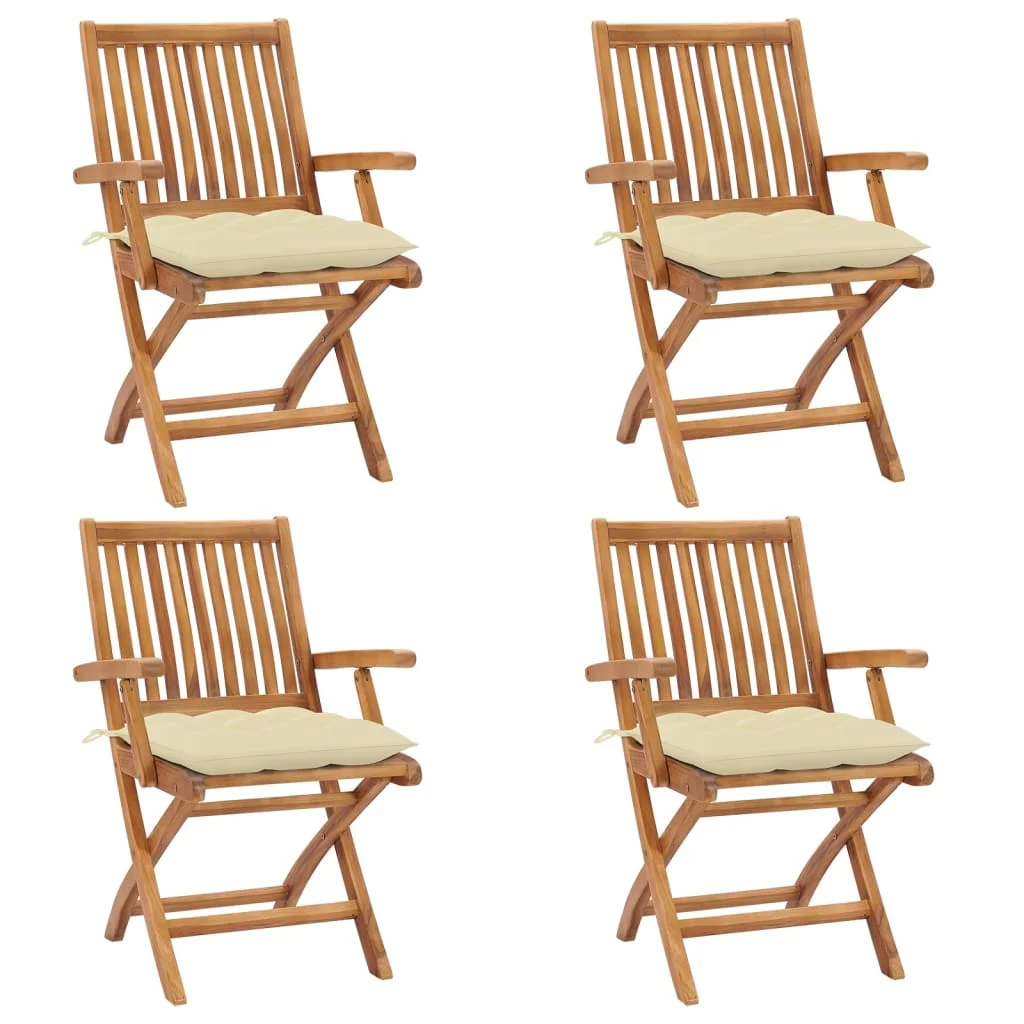 Anself Folding Patio Chairs with Cushions 4 pcs Solid Teak Wood