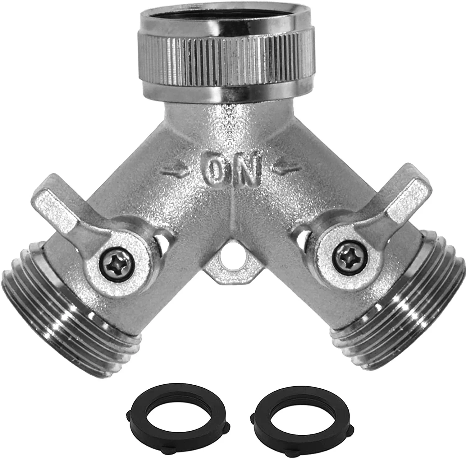 Morvat Heavy Duty Nickel Plated Brass 2 Way Y Splitter, Garden Hose Fittings
