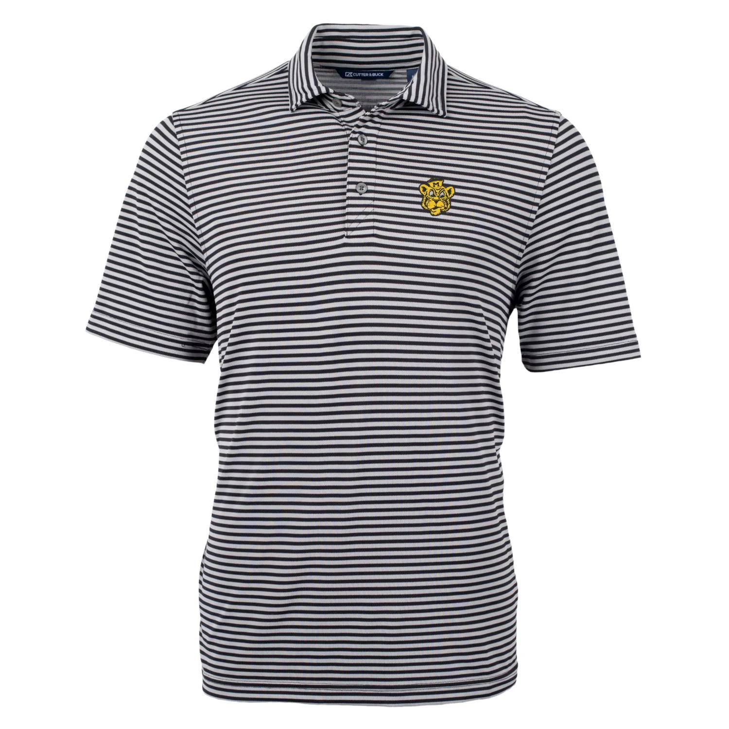 Men's Cutter & Buck Black Missouri Tigers Throwback Logo Virtue Eco Pique Stripe Recycled Polo