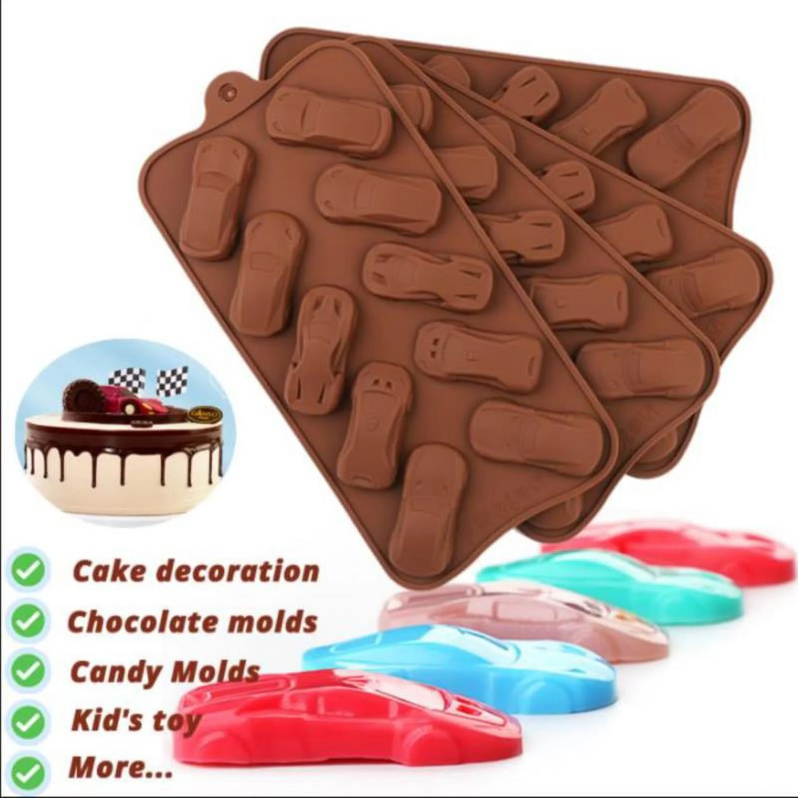 New Chocolate Molds Silicone Cake Mold 10 Cavity Car Shape Wedding Candy Baking