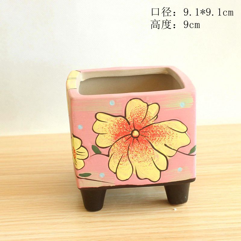 Hand-painted Ceramic Succulent Planter - Decorative Flower Pot for Succulents