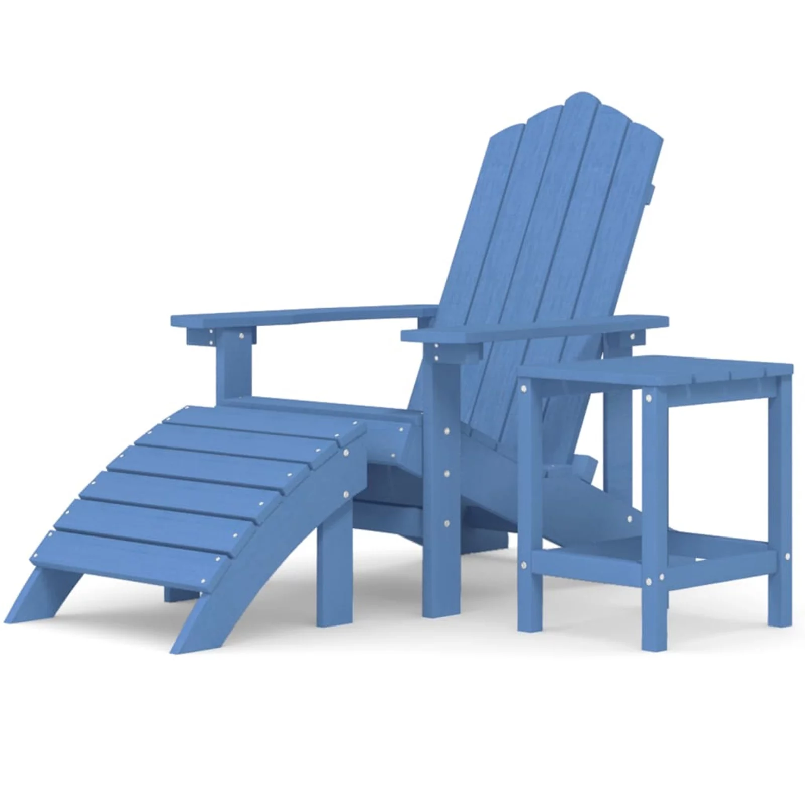 Aibecy Patio Adirondack Chair with Footstool & Table HDPE Aqua Blue