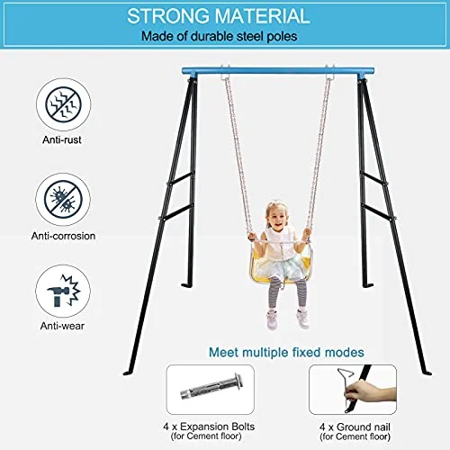 Swing Sets for Backyard 440 lb Heavy Duty A-Frame Metal Swing Frame Outdoor, Fits Most Swings, Saucer Swing Yoga Swing Stand Frame Outdoor, Sky Blue, 73