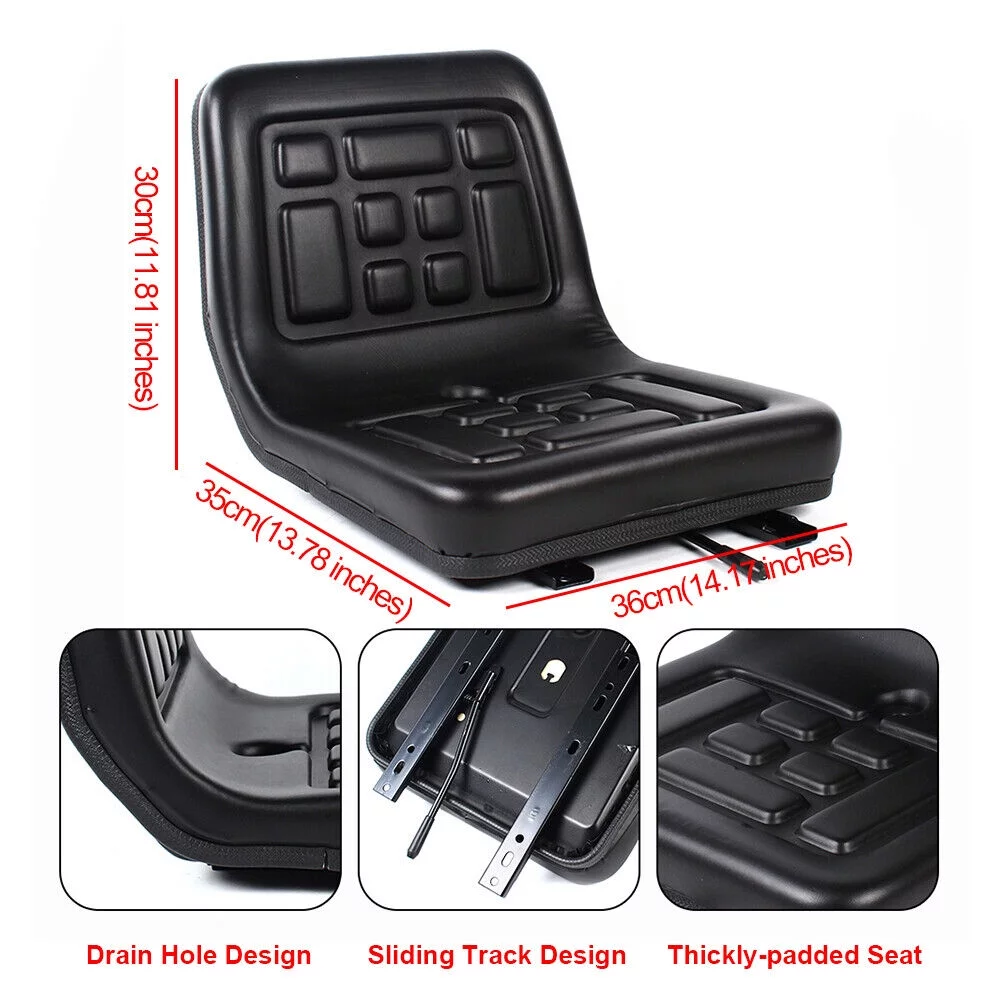 Universal Black Slidable Tractor Seat w/Rails Horizontally adjustable+drain hole Tractor Seat Universal Lawn Mower Tractor Seat Back Black PU Waterproof Universal Black Tractor Seat