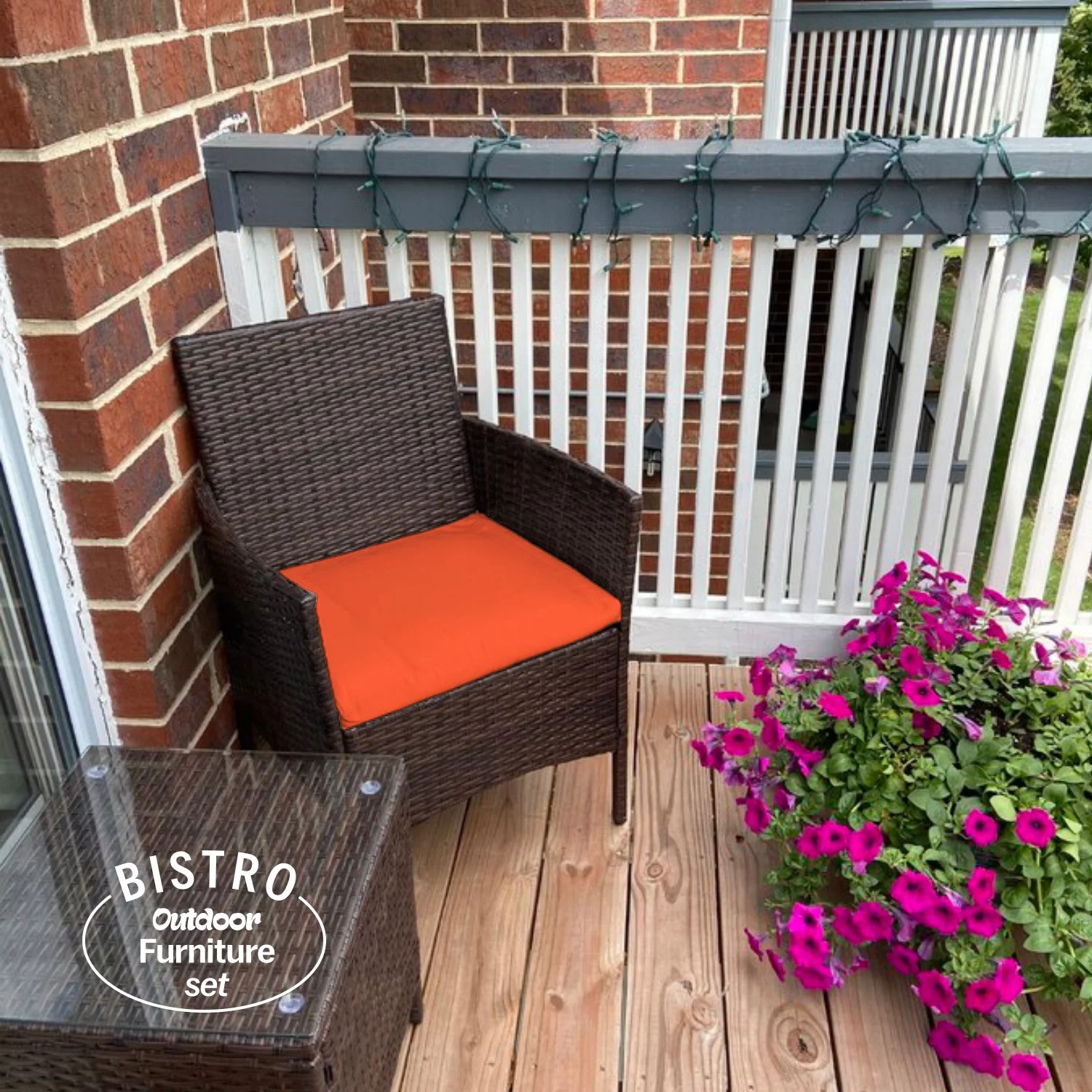 Cherry 3 Piece Elegant Design Rattan Furniture Set - 2 Wicker Sturdy Chairs With a Beautiful & Solid Table - Orange