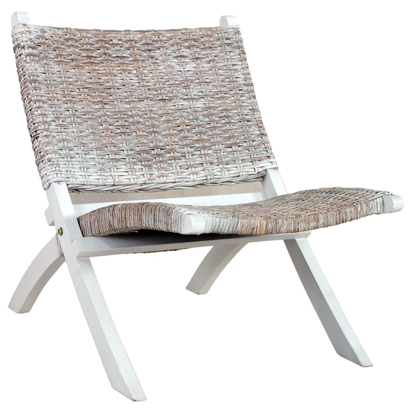 Anself Relaxing Chair White Natural Kubu Rattan and Solid Mahogany Wood