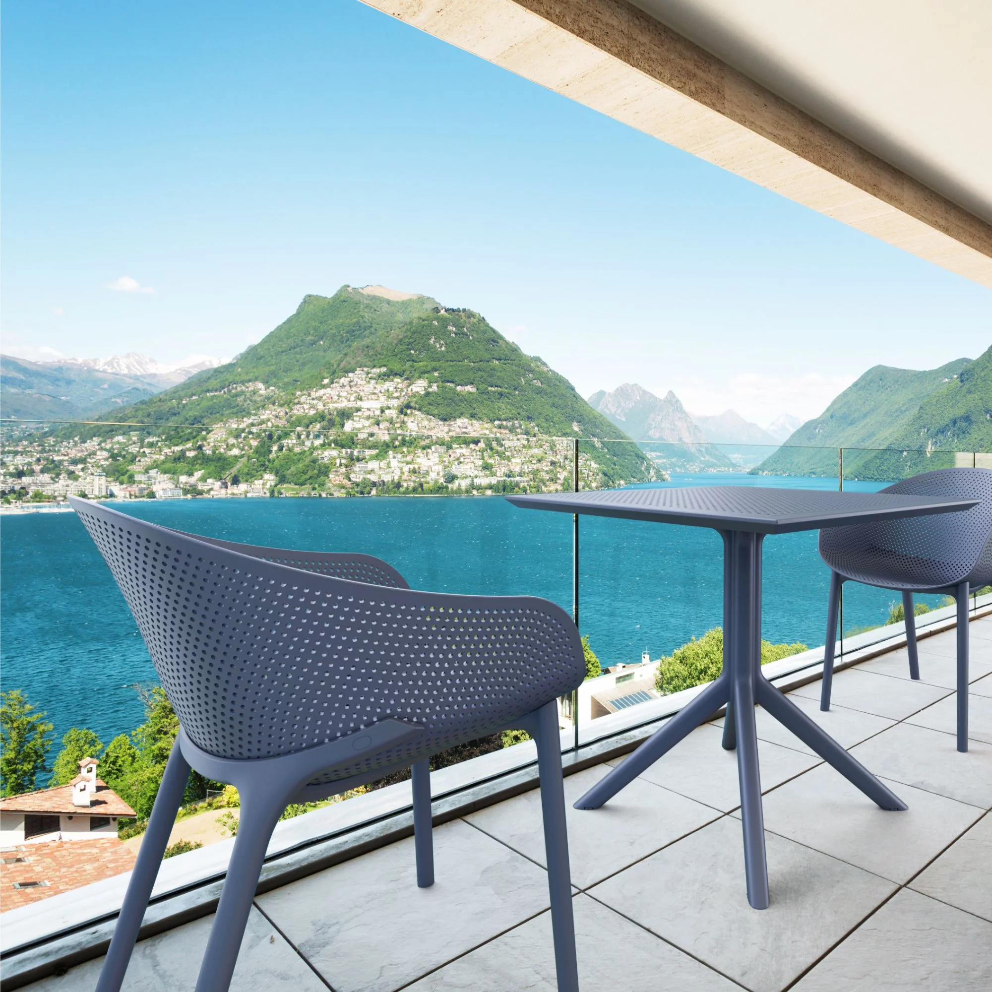 Luxury Commercial Living 3-Piece Dark Gray Patio Bistro Set with Square Table 32