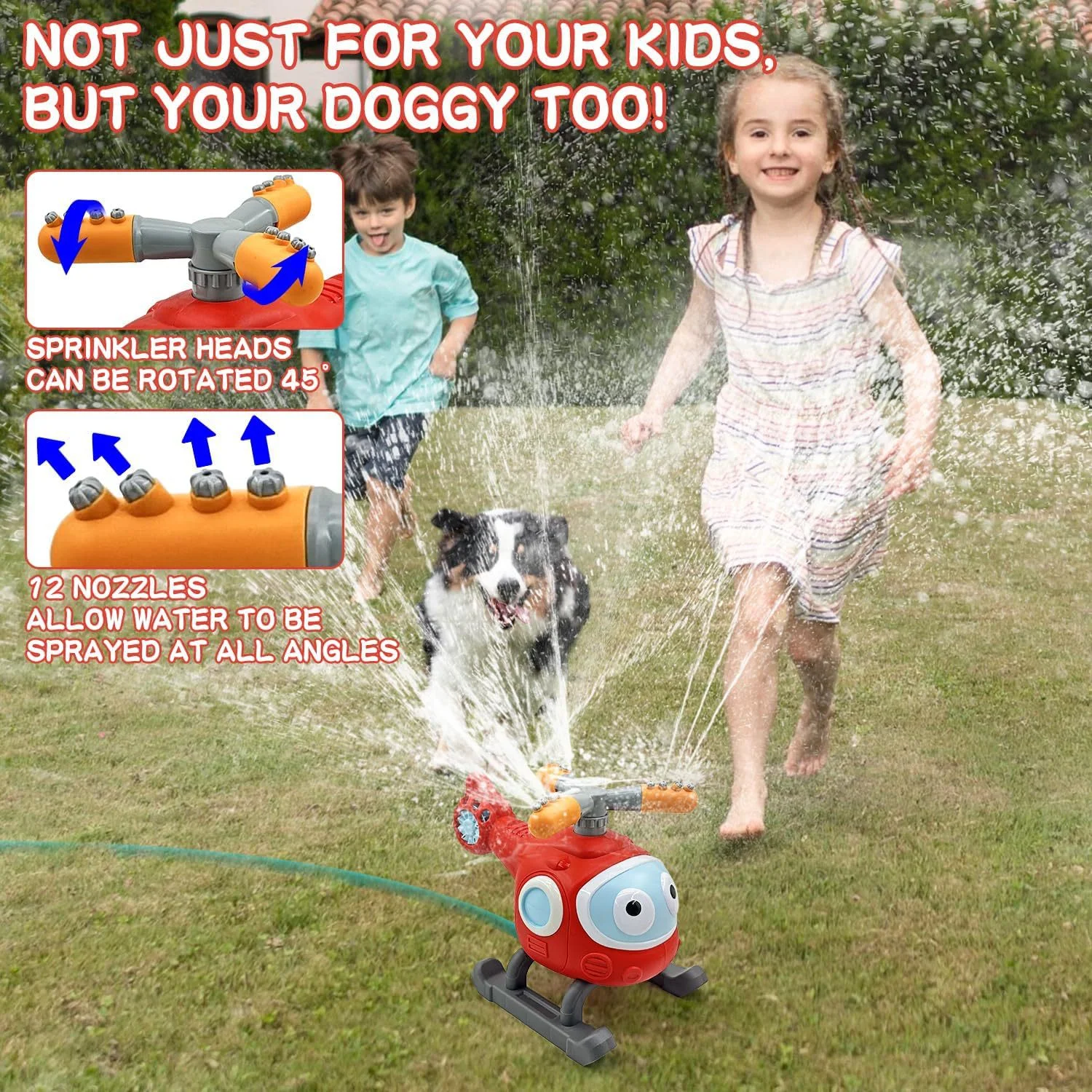 2-in-1 Water Sprinkler Baseball Helicopter Toy for Kids Outdoor Play, Attaches to Garden Hose, Summer Outside Toys Lawn Backyard Game Pool Party for Kids Age 3 4 5 6 7 8, 12 Gift