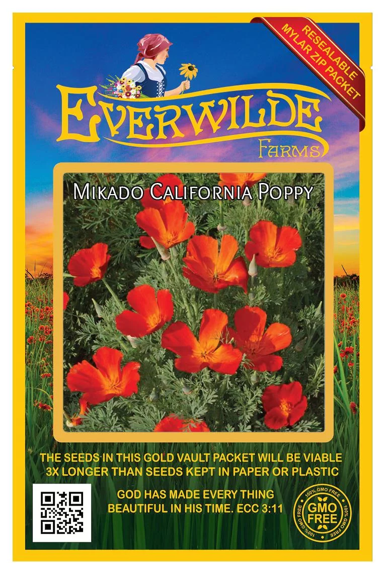 Everwilde Farms - 1000 Mikado California Poppy Garden Flower Seeds - Gold Vault Jumbo Bulk Seed Packet