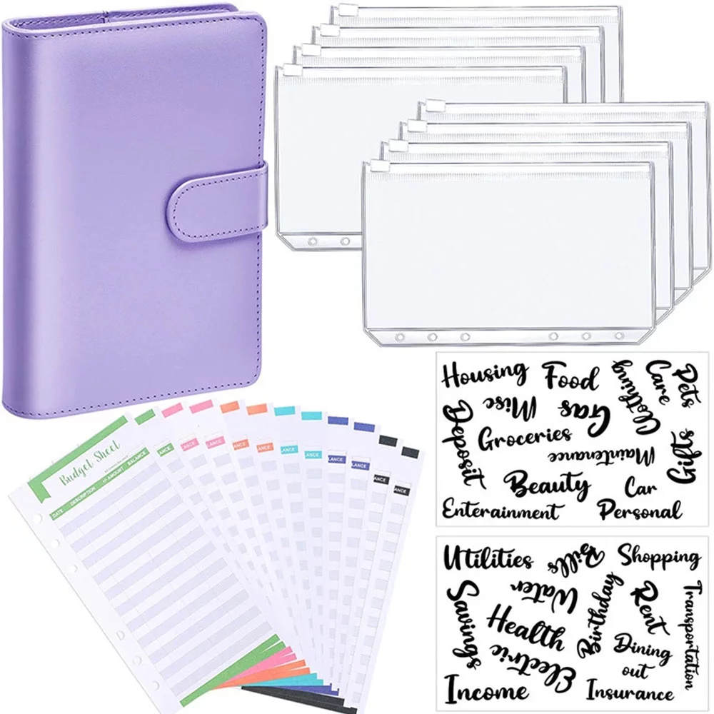 Giugt A6 Notebook Binder Budget Planner Organizer Cover Pockets Cash Wallet PU Leather