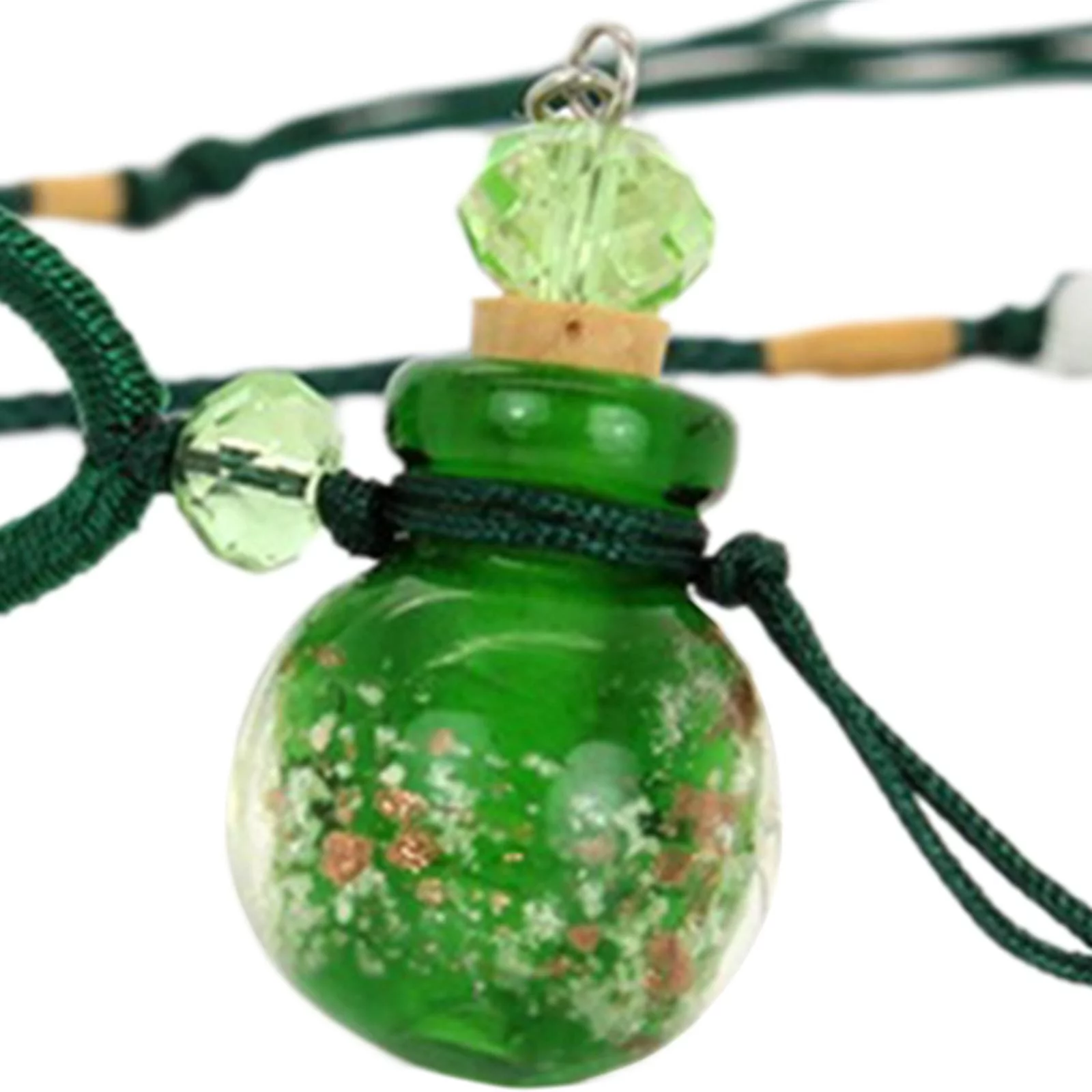 Refillable Empty Lovely Gourd Shaped Essential Oil Bottle Pendant Necklace, Adjustable Rope Fragrances 1ml Perfume Bottle Urn Bottles , Green