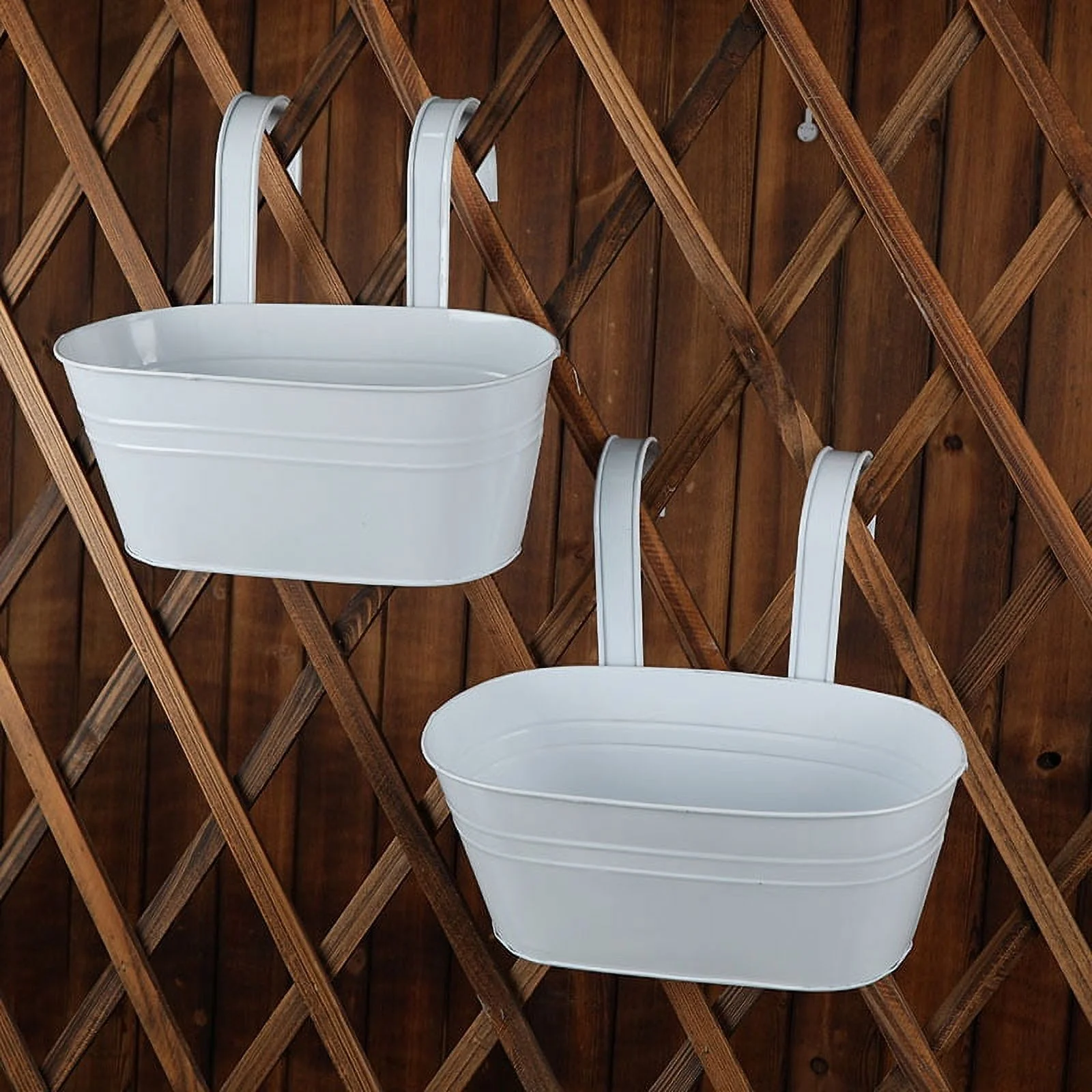 Namzi 5 Pcs Iron Hanging Flower Pots 11 Inch Hanging Planters for Outdoor Plants Metal Hanging Bucket Pots Iron Railing Fence Planter with Holes and Hooks for Porch Railing Balcony Fence(White)