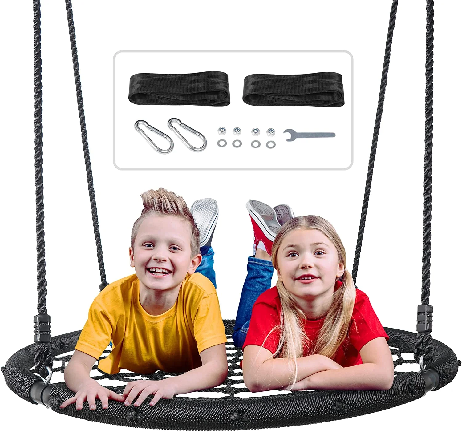 Spider Web Tree Swing Set, Extra Large Platform Net Swing, Adjustable Hanging Ropes - Attaches to Trees or Existing Swing Sets for Multiple Kids or Adult