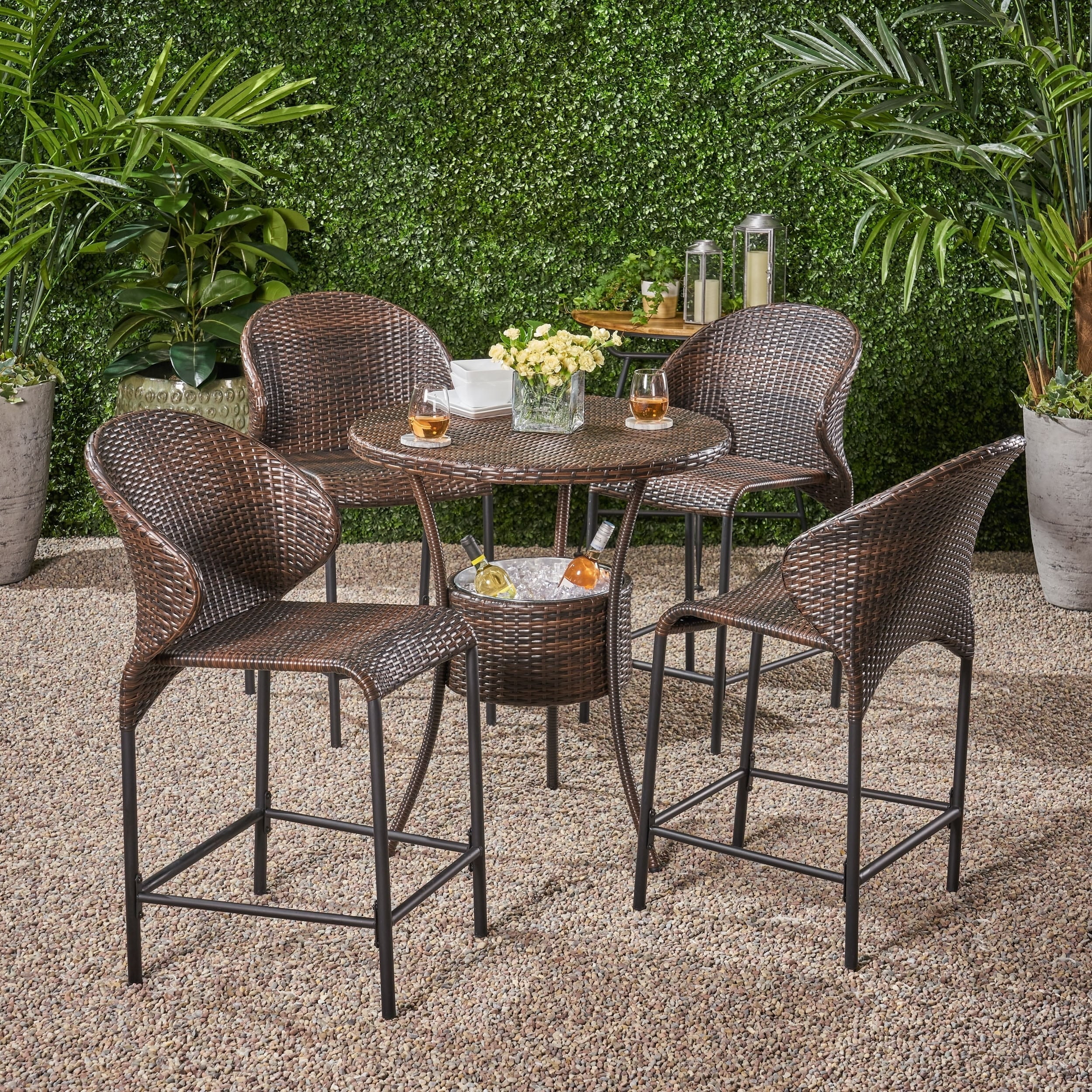 Christopher Knight Home Multibrown Wicker Outdoor Bistro Bar Set with Ice Pail by  - N/A