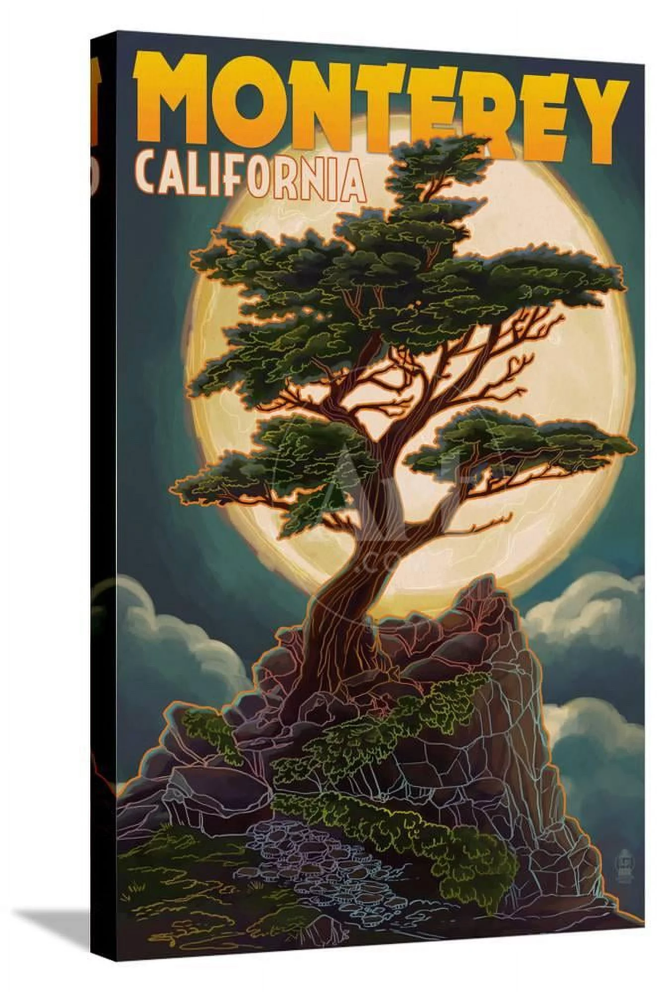 Monterey, California  Cypress and Full Moon, Stretched Canvas Wall Art by Lantern Press Sold by Art.Com