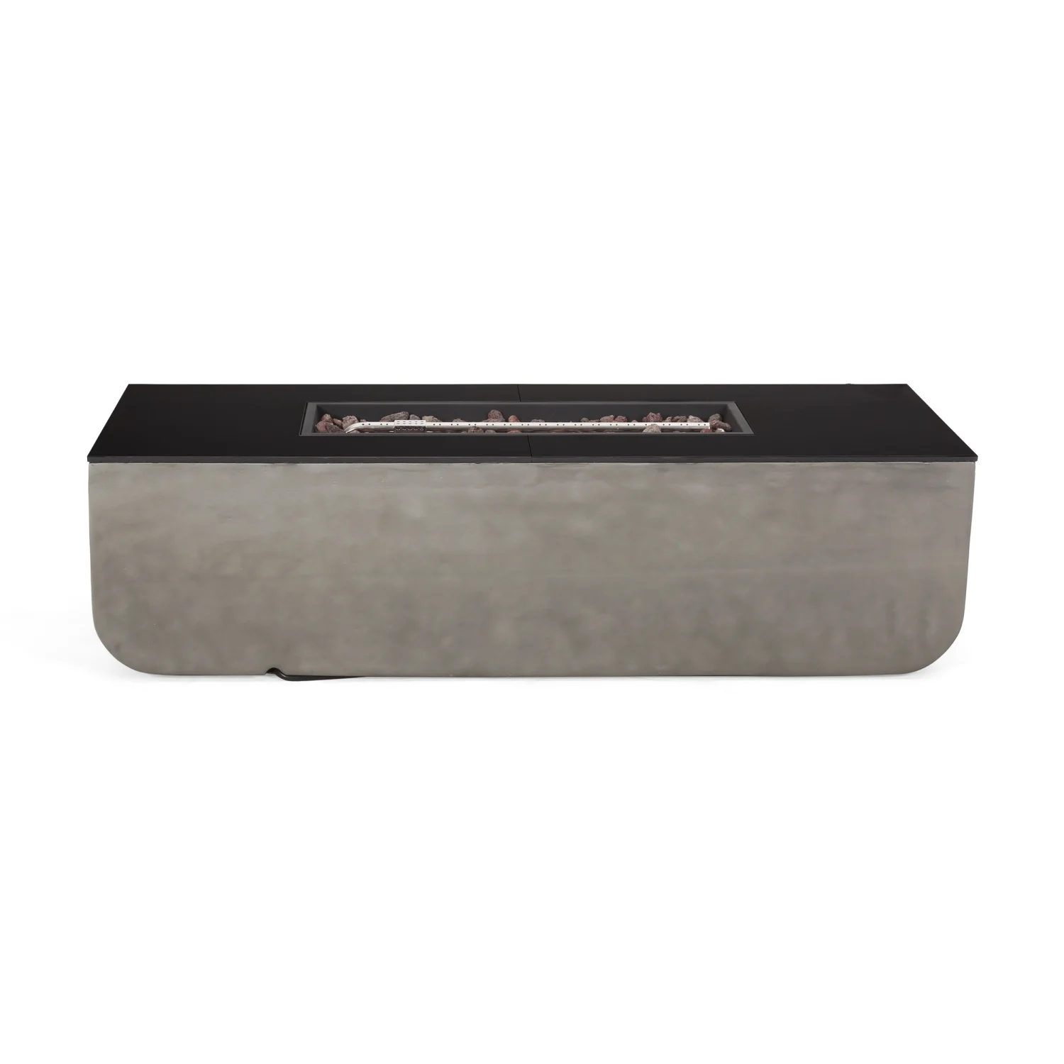 Stylish and Practical Light Gray and Black Concrete Fire Table with Elegant 56-Inch Gas Burning Rectangle Fire Pit  Perfect for Outdoor Patio  50 000 BTU Heat Output