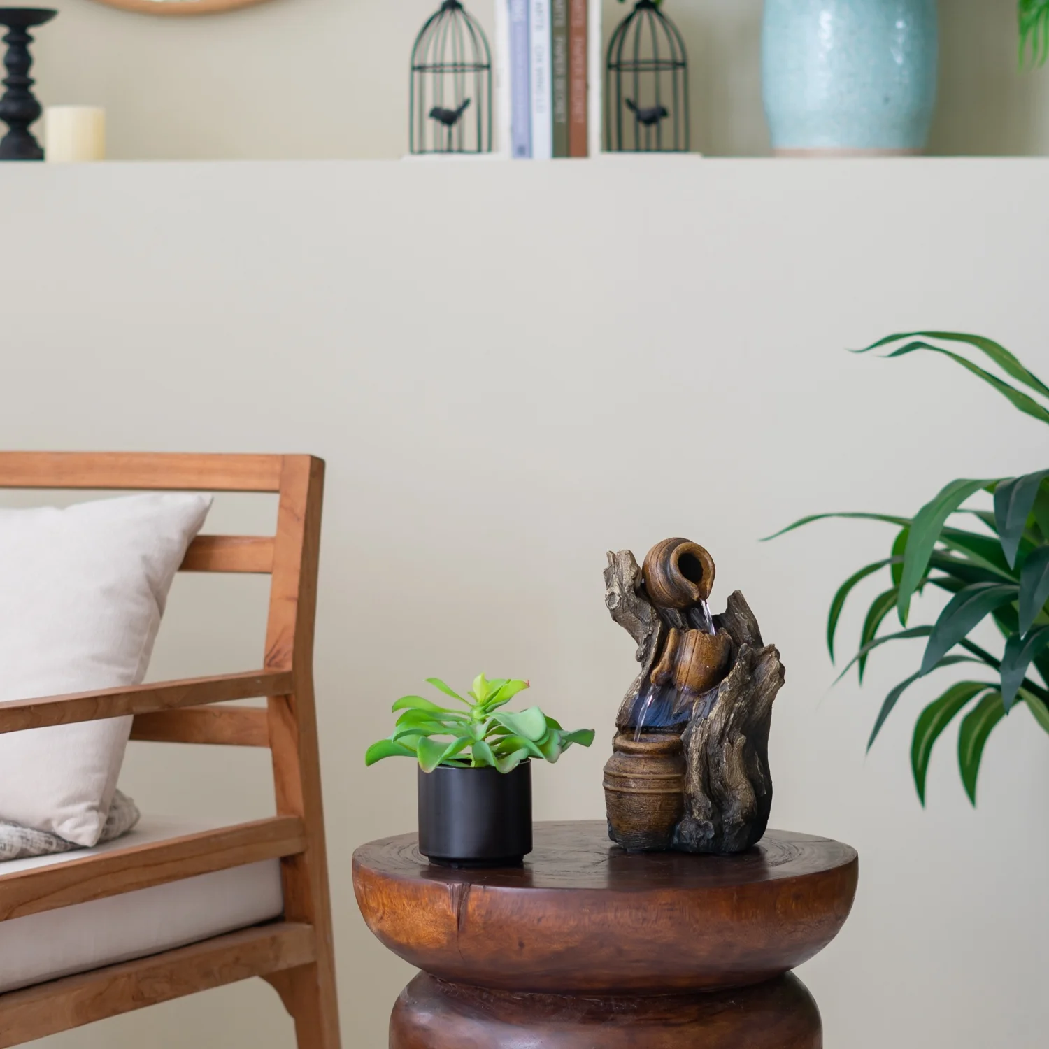 TQJKLFDY 7.7x3.9x13.6” Brown and Gray Water Fountain with Antique Water Pump Design and LED Light