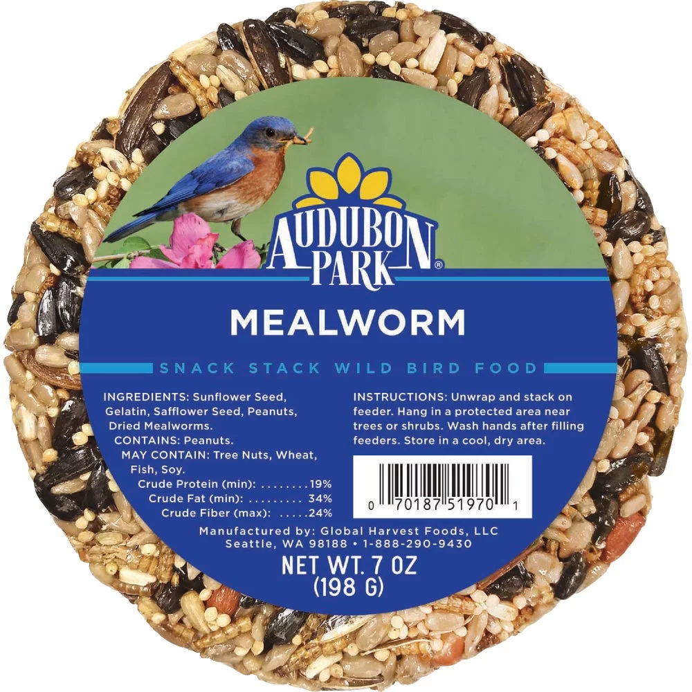 1PACK Audubon Park Snack Stack 7 Oz. Mealworm Bird Seed Cake