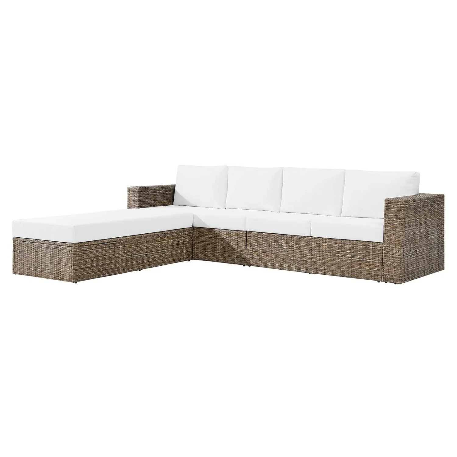 Lounge Sectional Sofa Set, White, Rattan, Wicker, Outdoor Patio Balcony Cafe Bistro Garden Hospitality Restaurant, Modern Contemporary HB34710