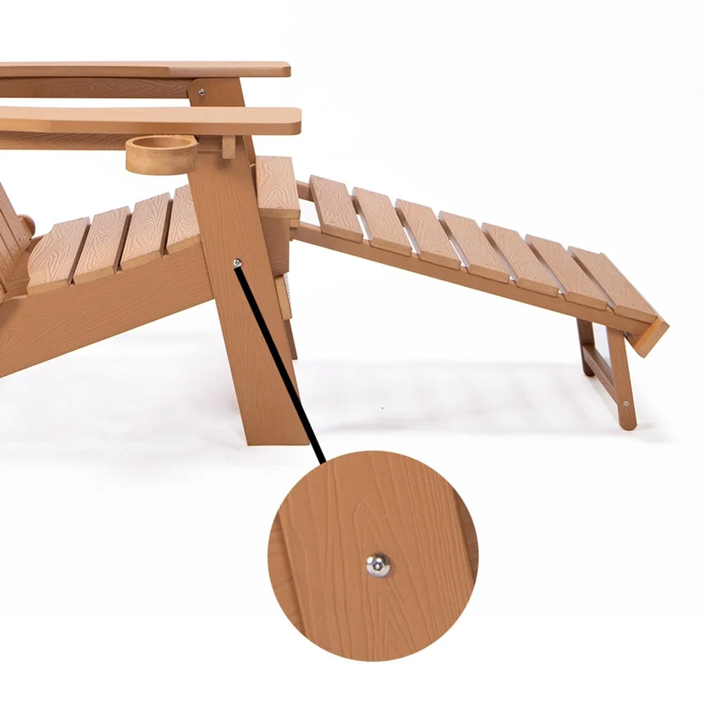 Foldable Adirondack Chair with Pullout Ottoman with Cup Holder Brown