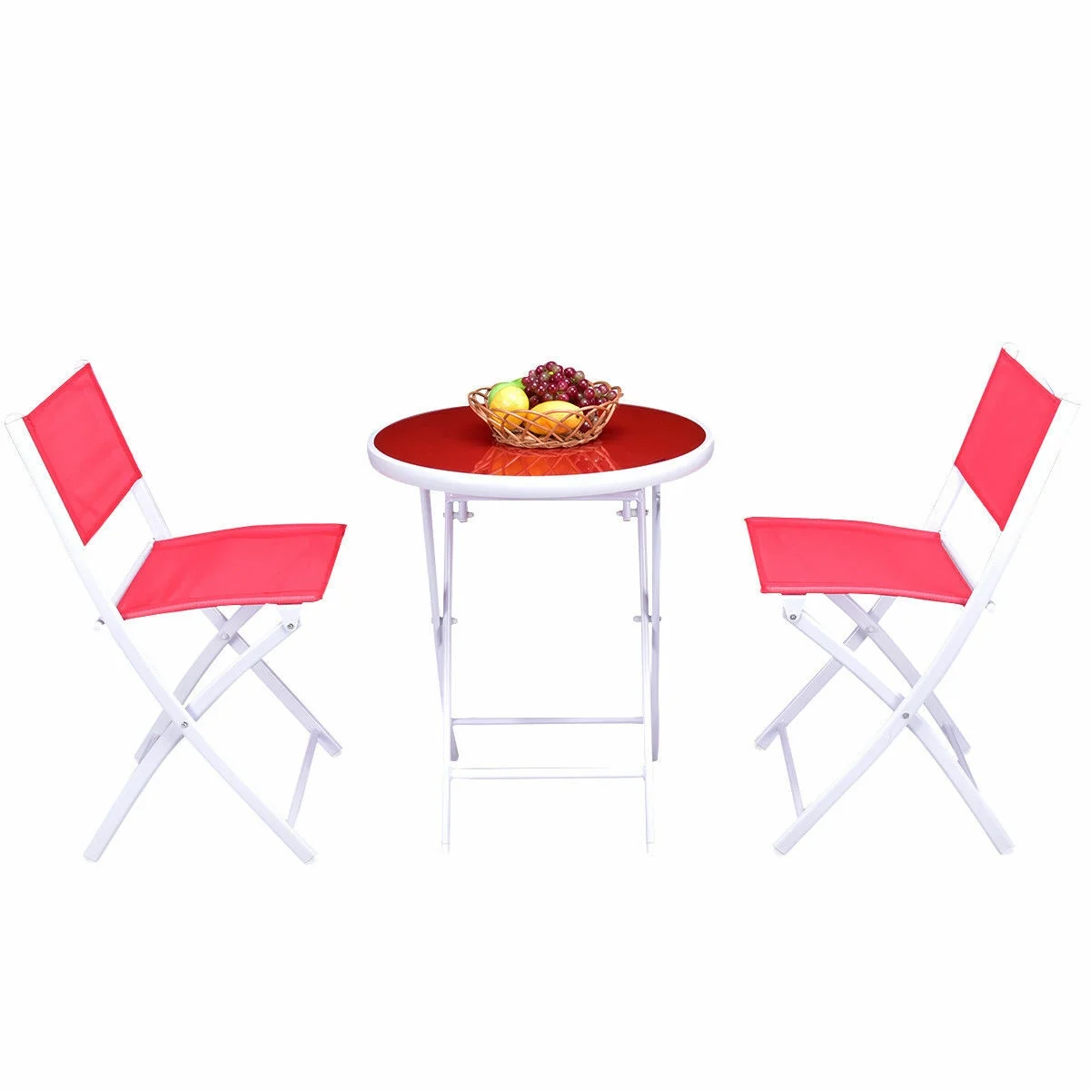 Costway 3 PCS Folding Bistro Table Chairs Set Backyard Patio Furniture Red