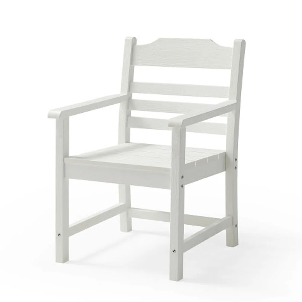 Patio Dining Chair with Armset Set of 2, Pure White with Imitation Wood Grain