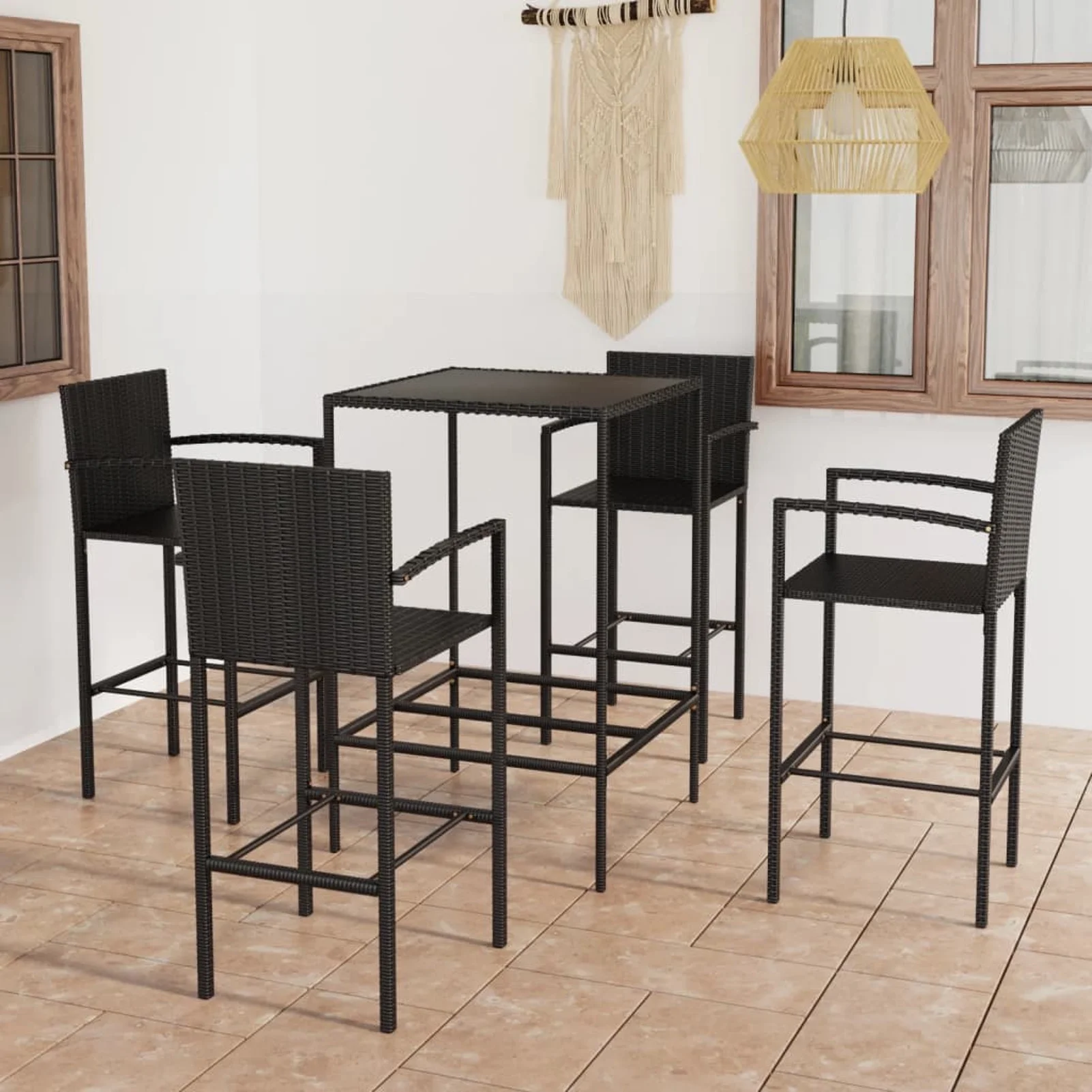 ametoys 5 Piece Patio Bar Set Poly Rattan Black