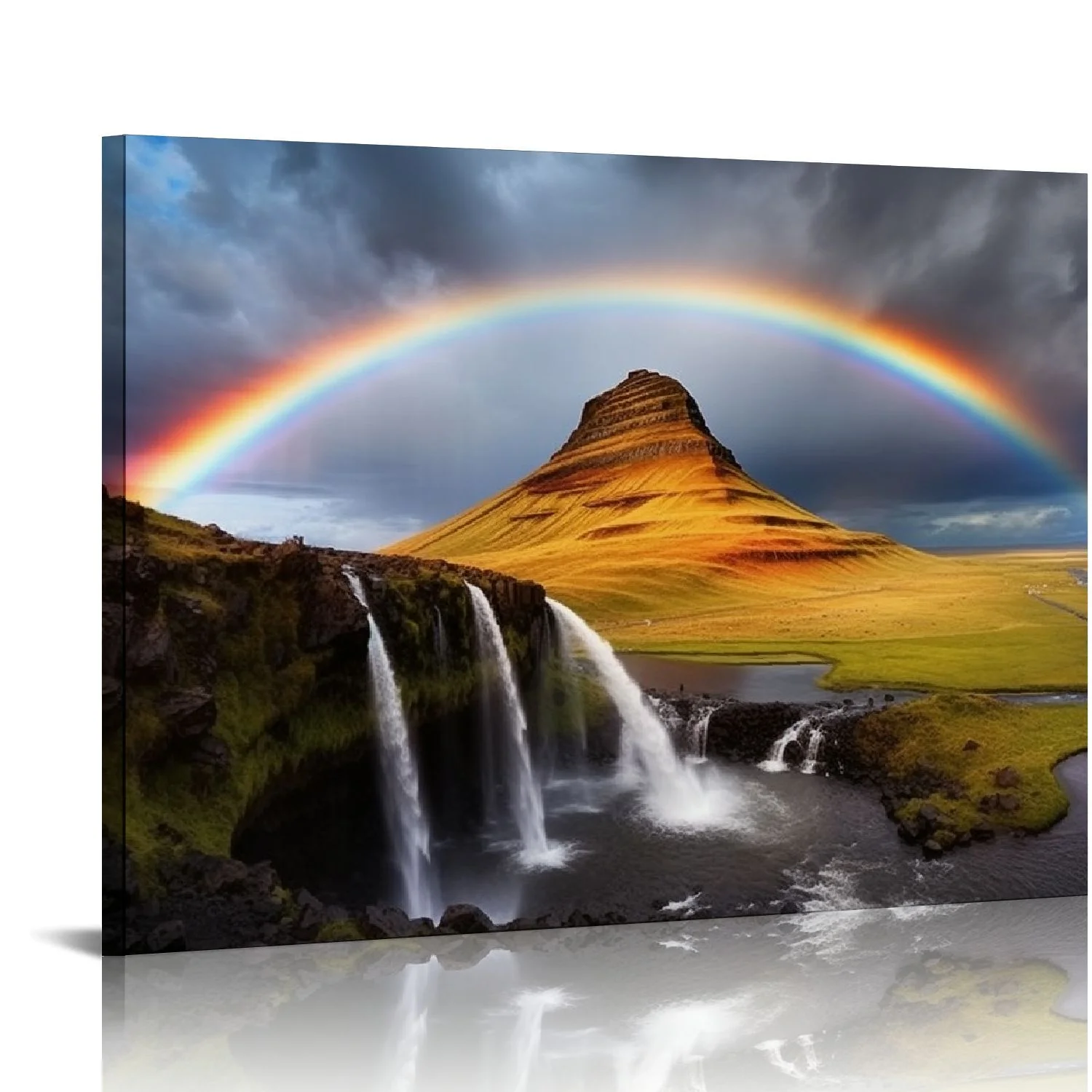 PRATYUS Waterfall Landscape Wall Art, Mountain Falls Wall Decor Nature National Park Scenic Canvas Artwork Sunrise Rainbow Scenery Picture Painting Home Decor for Bedroom Office 20x16 in/16x12 in