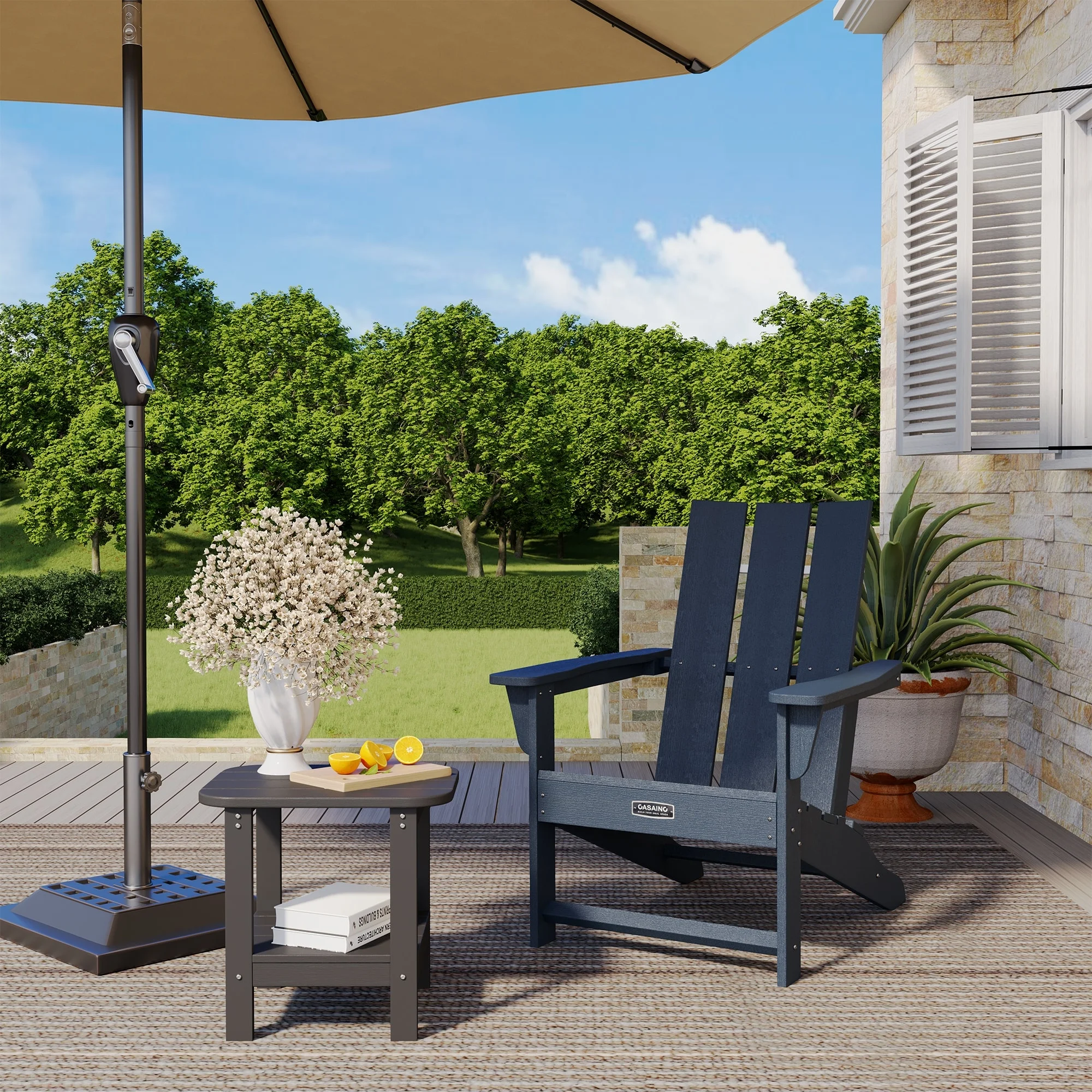 Clihome 3 Back Panel Design Faux Wood Outdoor Adirondack Chair Blue