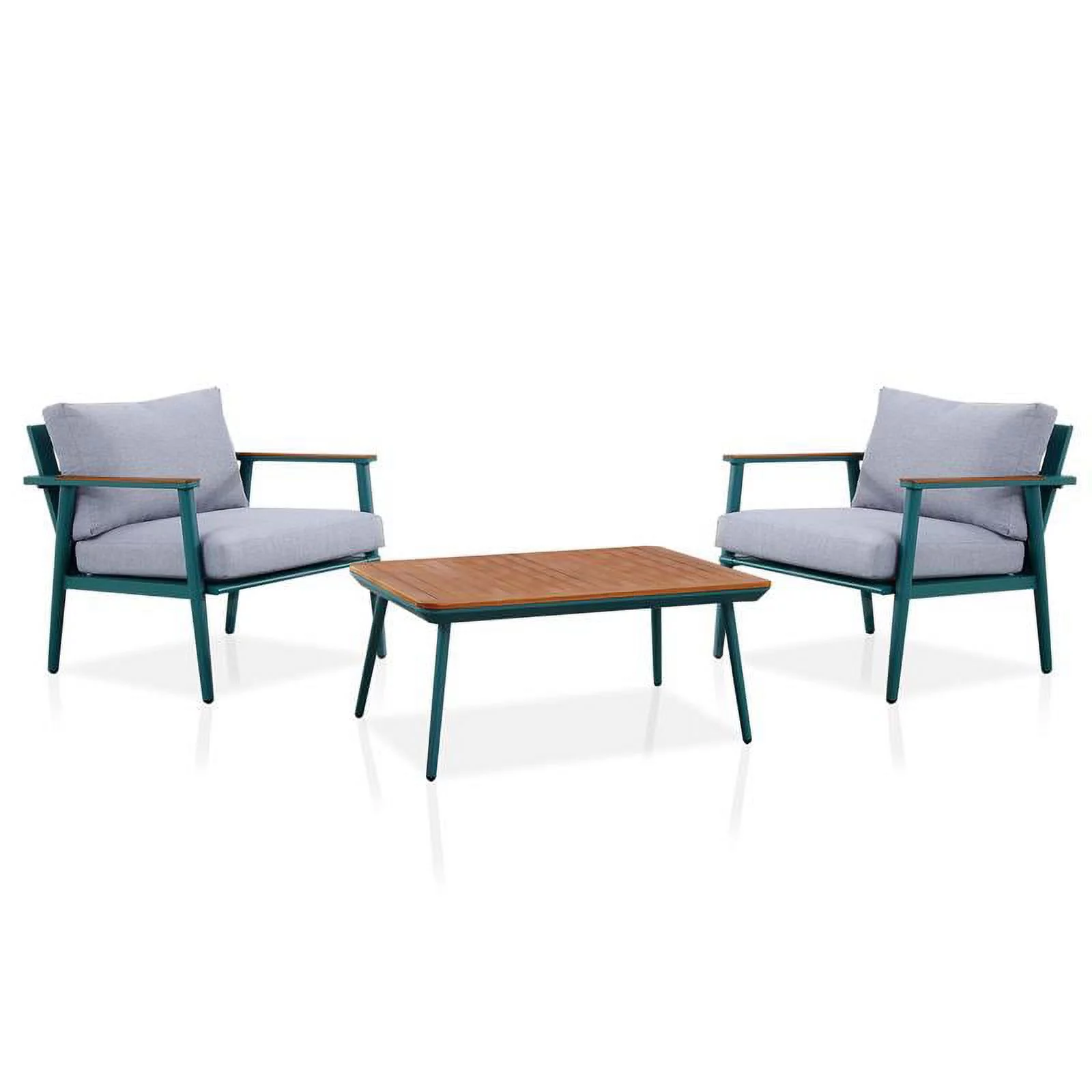 Furniture of America Hanz Contemporary Aluminum 3-Piece Patio Table Set in Green
