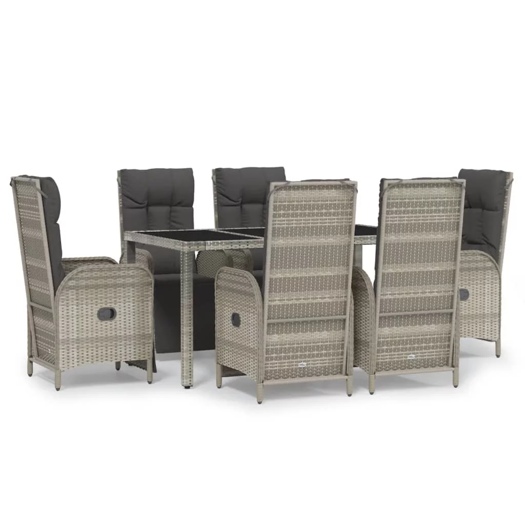 Irfora 7 Piece Patio Dining Set with Cushions Gray Poly Rattan