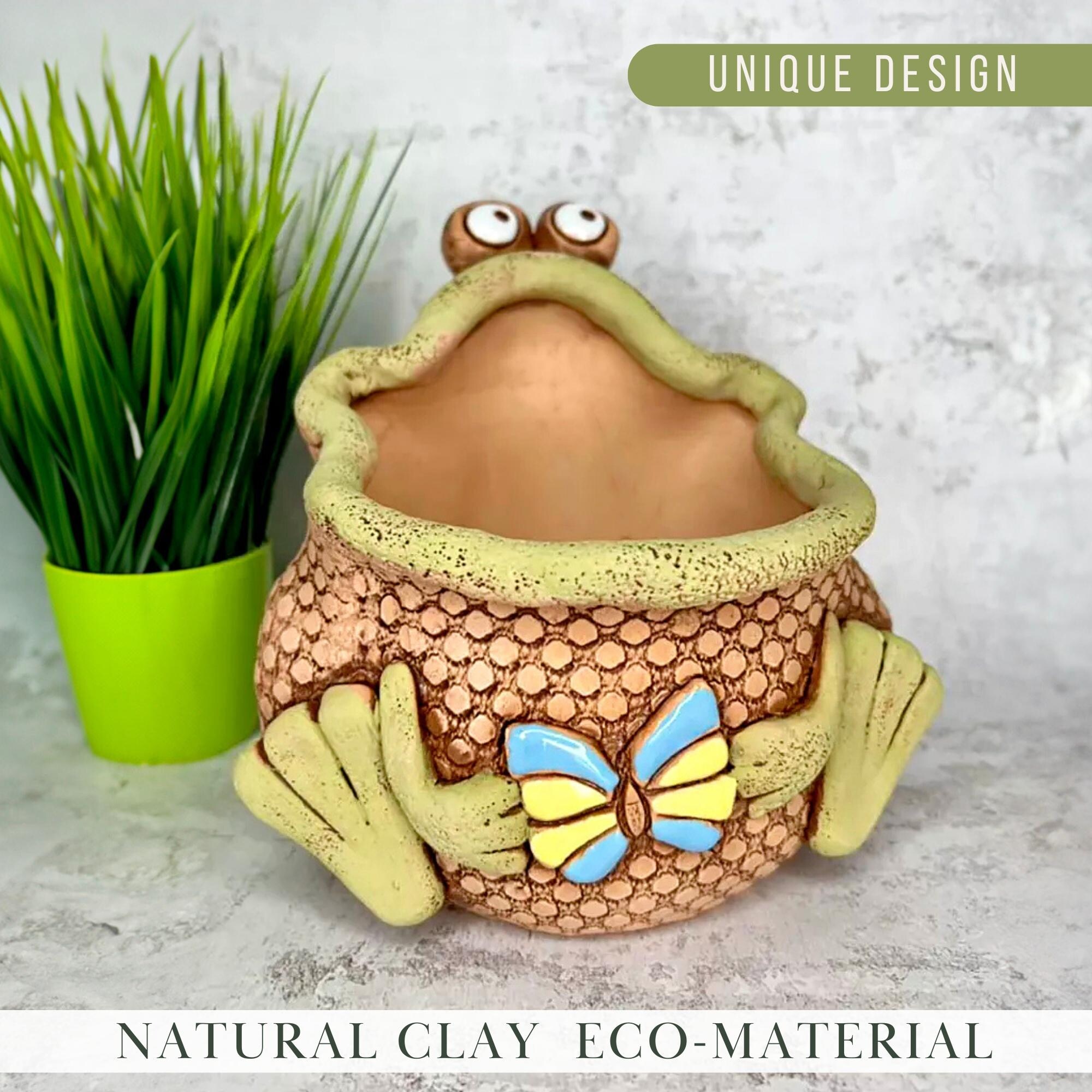 Golden Ceramics  Handmade Flower Pot Planter - Frogling - 6.3