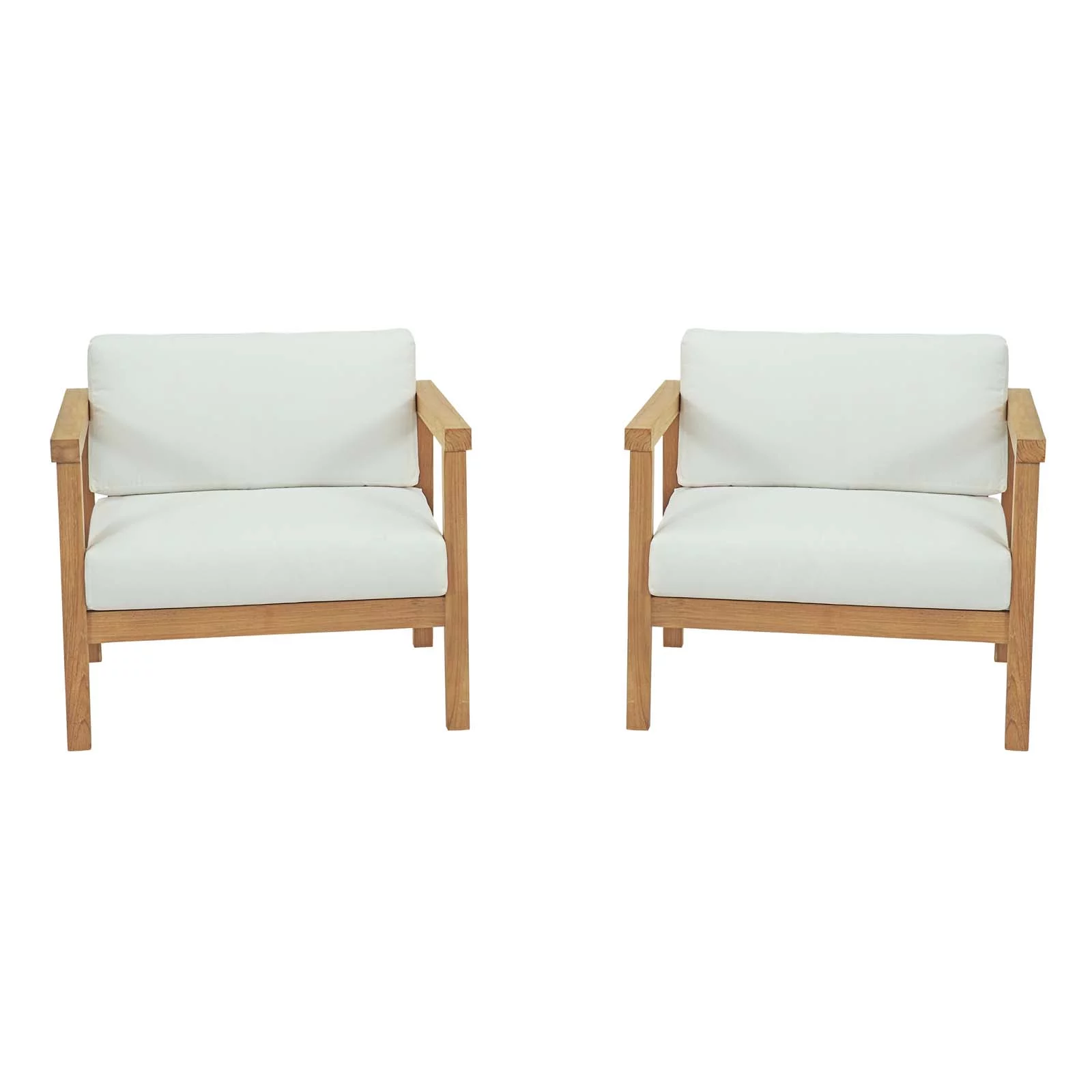 Modern Contemporary Urban Design Outdoor Patio Balcony Garden Furniture Lounge Chair Set, Set of Two, Wood, White Natural