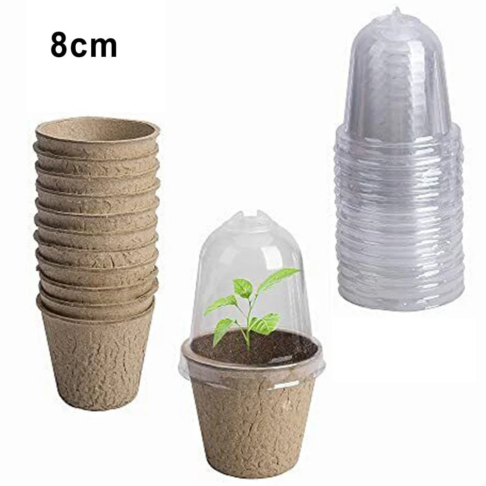 10Pcs Biodegradable Paper Plant Pots With Humidity Dome For Grow Nursery