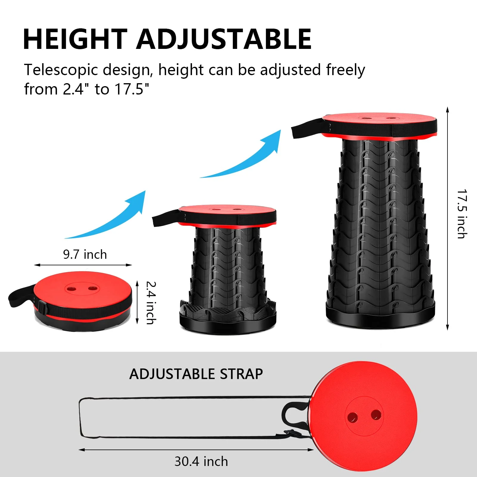 Upgraded Portable Collapsible Telescopic Stool, Sturdy Foldable Stool with Load Capacity of 400lbs, Retractable Camping Stool for Hiking, Fishing Tours BBQ Parties Indoor & Outdoor Activities