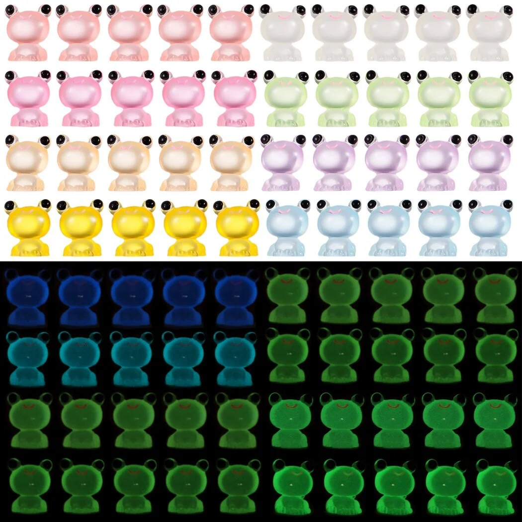 200PCS Luminous Mini Frogs, Glow in the Dark Resin Miniature Frog Figurines, Cute Miniature Animal Ornaments for DIY Craft, Tiny Decorations for Moss Landscape, Dollhouse, Garden